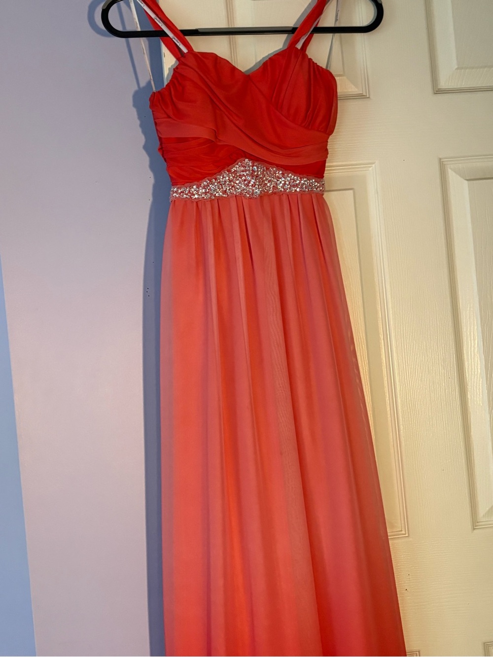 Girls Coral Pink Beaded Waist Formal Dress